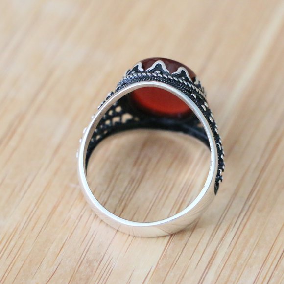 925 Sterling Silver Men's Rings with Red Agate - Picture 6 of 10